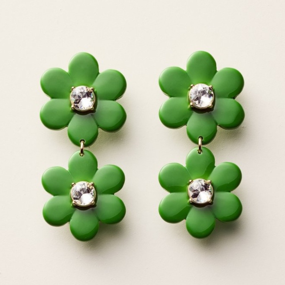 Kate Spade X Target Green Linear Flower Dangly Earrings Limited Edition NWT